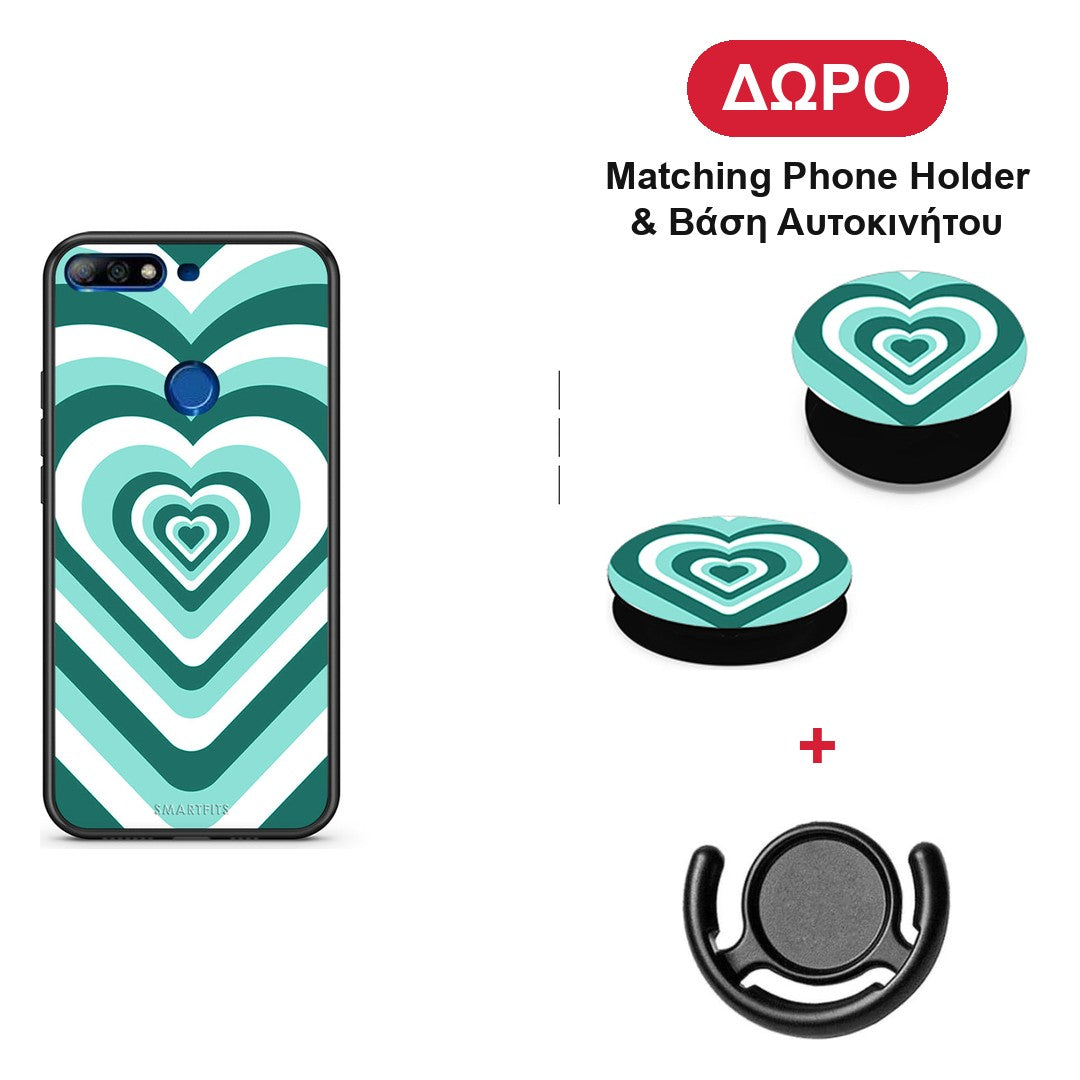 Green Hearts - Huawei Y7 2018 / Prime Y7 2018 / Honor 7C θήκη + Δώρο Phone Holder & Βάση Αυτοκινήτου