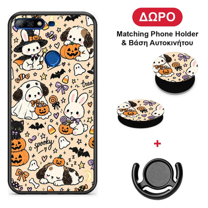 Halloween Puppies and Friends on Cream - Huawei Y7 2018 / Prime Y7 2018 / Honor 7C θήκη + Δώρο Phone Holder & Βάση Αυτοκινήτου