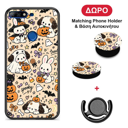 Halloween Puppies and Friends on Cream - Huawei Y7 2018 / Prime Y7 2018 / Honor 7C θήκη + Δώρο Phone Holder & Βάση Αυτοκινήτου