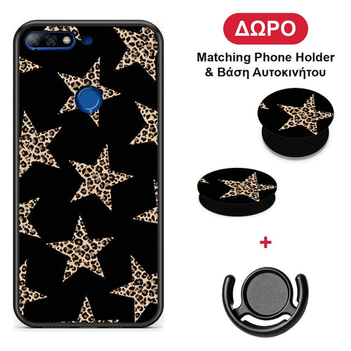 Leopard Stars on Black - Huawei Y7 2018 / Prime Y7 2018 / Honor 7C θήκη + Δώρο Phone Holder & Βάση Αυτοκινήτου