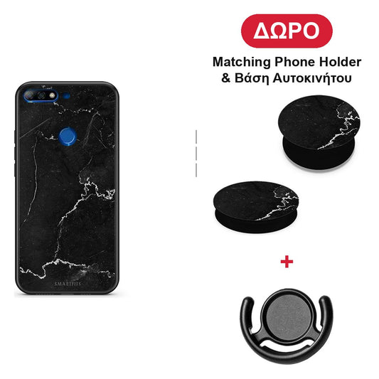 Marble Black - Huawei Y7 2018 / Prime Y7 2018 / Honor 7C θήκη + Δώρο Phone Holder & Βάση Αυτοκινήτου
