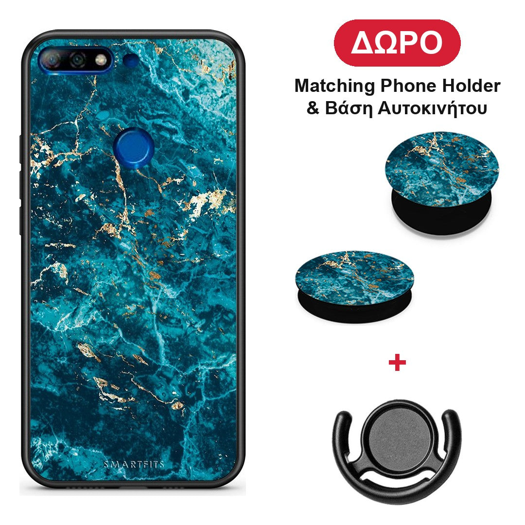 Marble Blue - Huawei Y7 2018 / Prime Y7 2018 / Honor 7C θήκη + Δώρο Phone Holder & Βάση Αυτοκινήτου