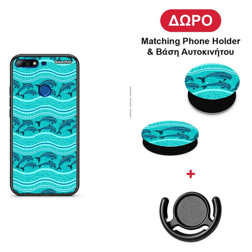 Swimming Dolphins - Huawei Y7 2018 / Prime Y7 2018 / Honor 7C θήκη + Δώρο Phone Holder & Βάση Αυτοκινήτου