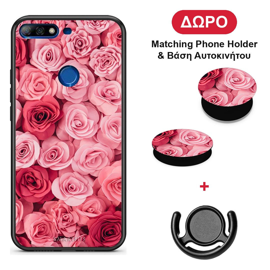 Valentine RoseGarden - Huawei Y7 2018 / Prime Y7 2018 / Honor 7C θήκη + Δώρο Phone Holder & Βάση Αυτοκινήτου