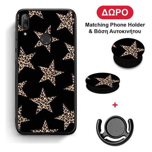 Leopard Stars on Black - Huawei Y7 2019 / Y7 Prime 2019 θήκη + Δώρο Phone Holder & Βάση Αυτοκινήτου