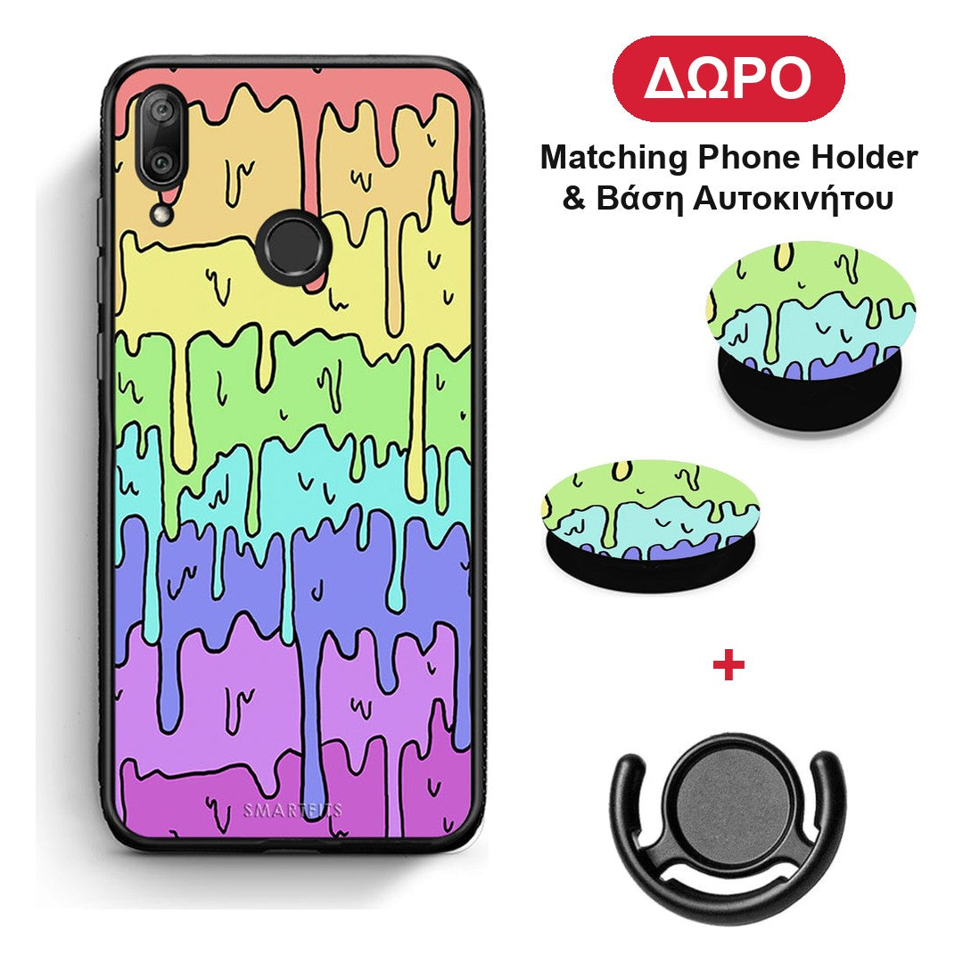 Melting Rainbow - Huawei Y7 2019 / Y7 Prime 2019 θήκη + Δώρο Phone Holder & Βάση Αυτοκινήτου
