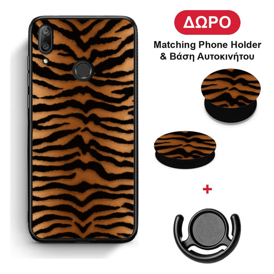 Tiger Print Orange and Black - Huawei Y7 2019 / Y7 Prime 2019 θήκη + Δώρο Phone Holder & Βάση Αυτοκινήτου