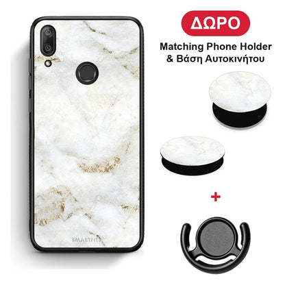 White Gold Marble - Huawei Y7 2019 / Y7 Prime 2019 θήκη + Δώρο Phone Holder & Βάση Αυτοκινήτου