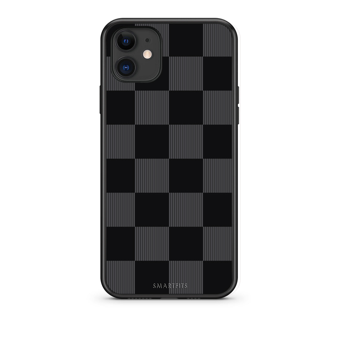 Θήκη iPhone 11 Black and Charcoal Striped Checks από τη Smartfits με σχέδιο στο πίσω μέρος και μαύρο περίβλημα | iPhone 11 Black and Charcoal Striped Checks case with colorful back and black bezels