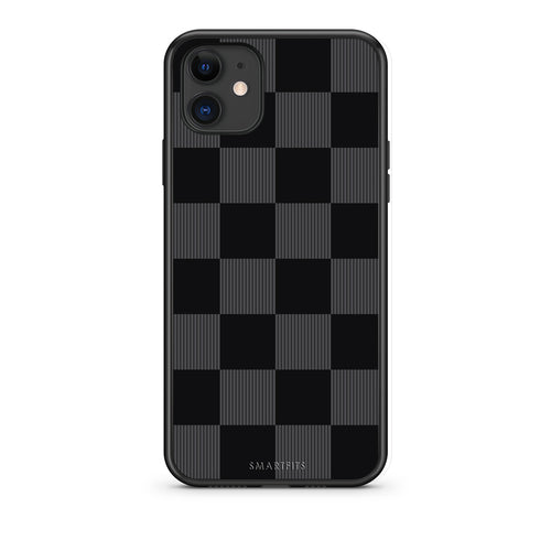 Θήκη iPhone 11 Black and Charcoal Striped Checks από τη Smartfits με σχέδιο στο πίσω μέρος και μαύρο περίβλημα | iPhone 11 Black and Charcoal Striped Checks case with colorful back and black bezels