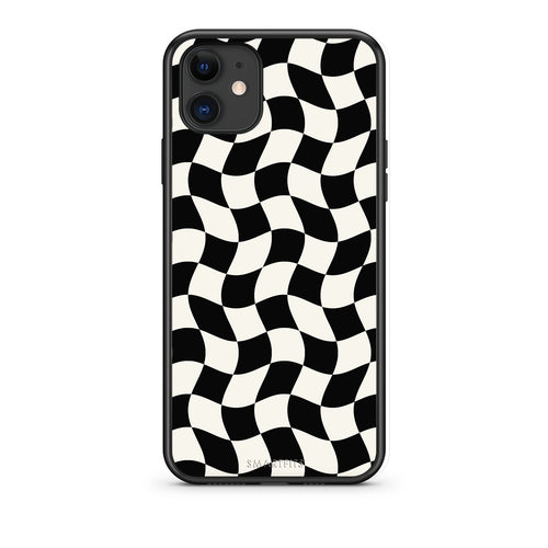 Θήκη iPhone 11 Black and Cream Wavy Checkerboard από τη Smartfits με σχέδιο στο πίσω μέρος και μαύρο περίβλημα | iPhone 11 Black and Cream Wavy Checkerboard case with colorful back and black bezels