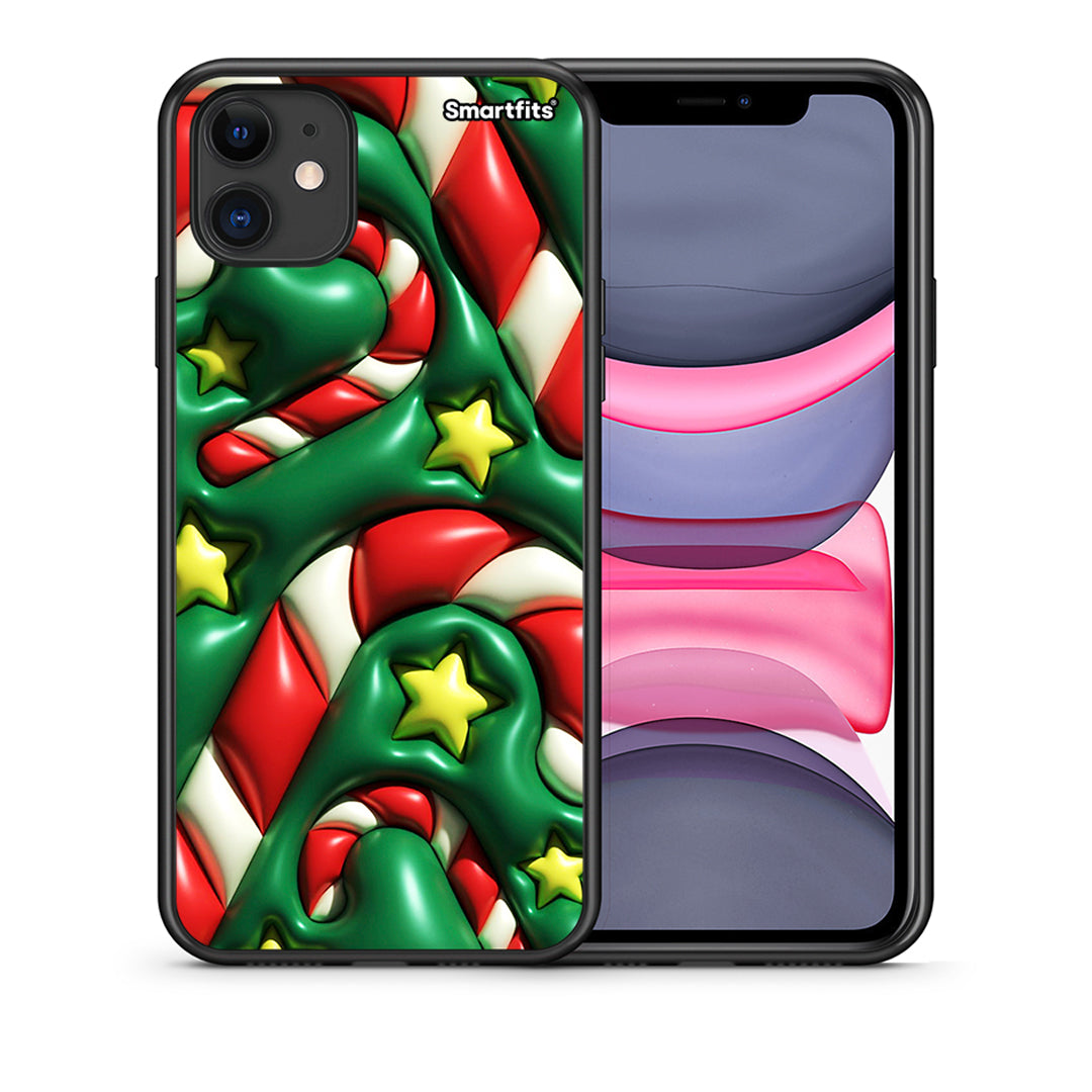 Θήκη iPhone 11 Christmas Bubbles από τη Smartfits με σχέδιο στο πίσω μέρος και μαύρο περίβλημα | iPhone 11 Christmas Bubbles case with colorful back and black bezels