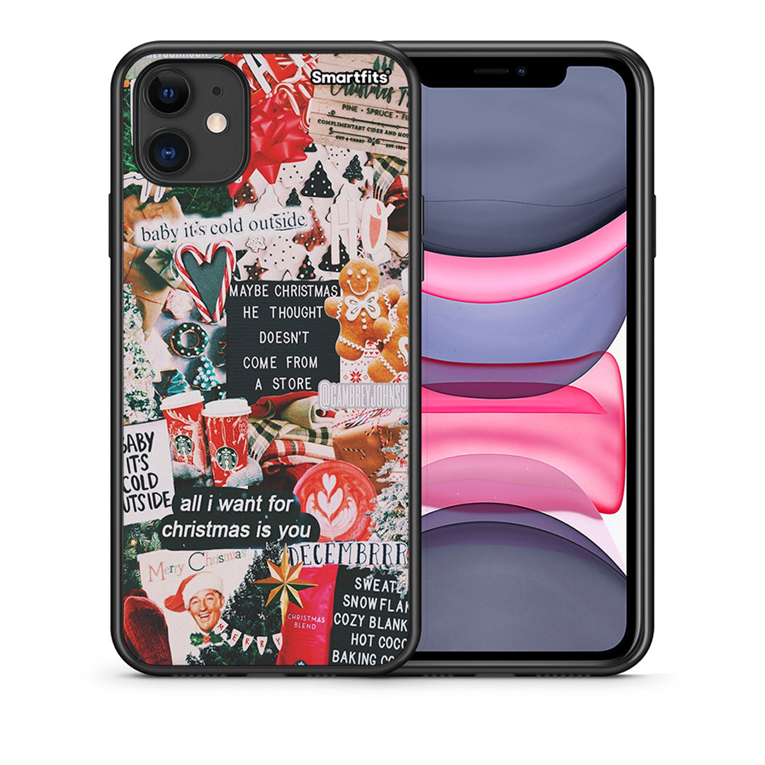 Θήκη iPhone 11 Christmas Happiness από τη Smartfits με σχέδιο στο πίσω μέρος και μαύρο περίβλημα | iPhone 11 Christmas Happiness case with colorful back and black bezels