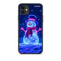 Thumbnail for iPhone 11 Christmas Neon Snowman Θήκη από τη Smartfits με σχέδιο στο πίσω μέρος και μαύρο περίβλημα | Smartphone case with colorful back and black bezels by Smartfits