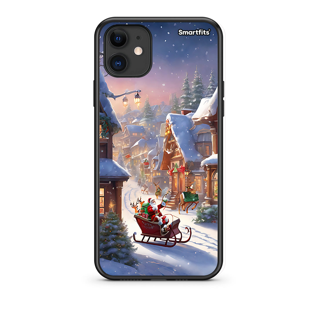 iPhone 11 Christmas Snow Θήκη από τη Smartfits με σχέδιο στο πίσω μέρος και μαύρο περίβλημα | Smartphone case with colorful back and black bezels by Smartfits