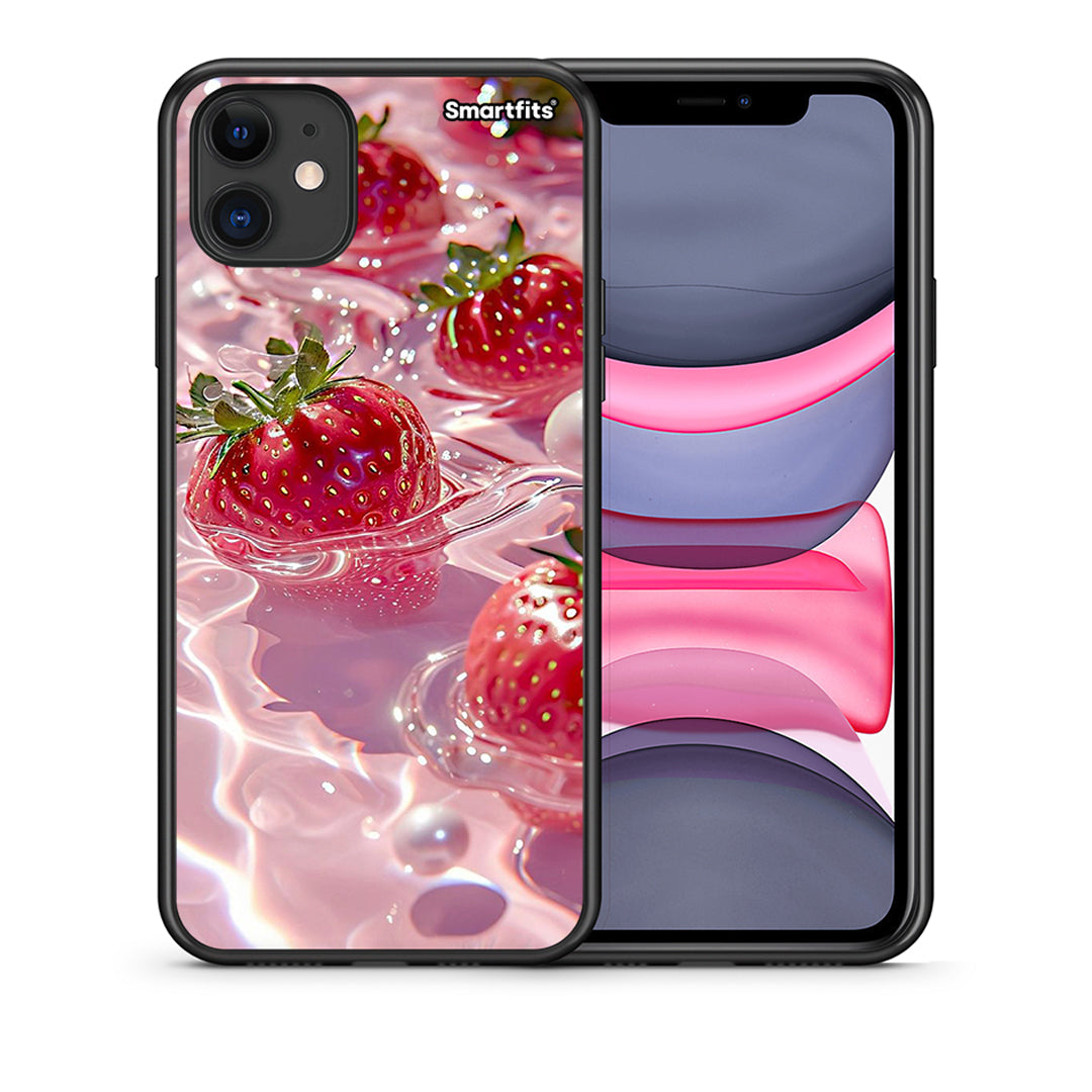 Θήκη iPhone 11 Juicy Strawberries από τη Smartfits με σχέδιο στο πίσω μέρος και μαύρο περίβλημα | iPhone 11 Juicy Strawberries case with colorful back and black bezels