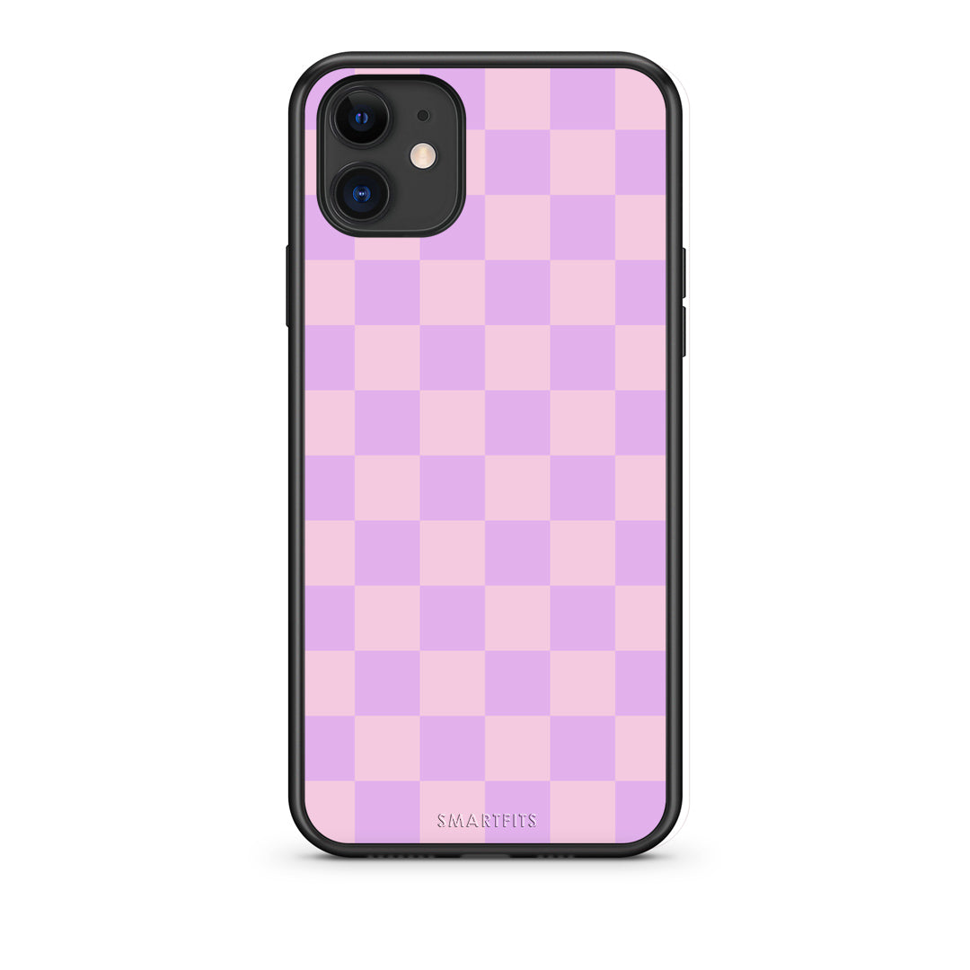 Θήκη iPhone 11 Lavender and Pink Checkerboard από τη Smartfits με σχέδιο στο πίσω μέρος και μαύρο περίβλημα | iPhone 11 Lavender and Pink Checkerboard case with colorful back and black bezels