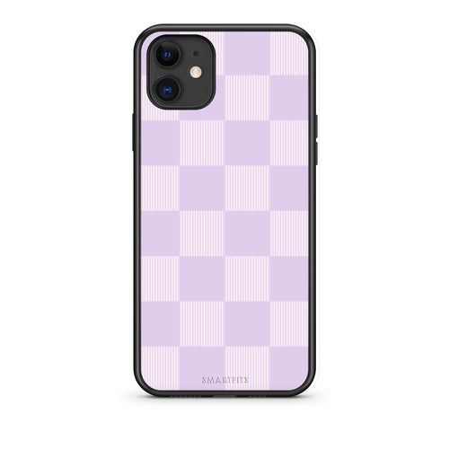 Θήκη iPhone 11 Lilac and Cream Striped Checks από τη Smartfits με σχέδιο στο πίσω μέρος και μαύρο περίβλημα | iPhone 11 Lilac and Cream Striped Checks case with colorful back and black bezels