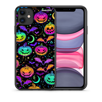 Θήκη iPhone 11 Neon Halloween από τη Smartfits με σχέδιο στο πίσω μέρος και μαύρο περίβλημα | iPhone 11 Neon Halloween case with colorful back and black bezels