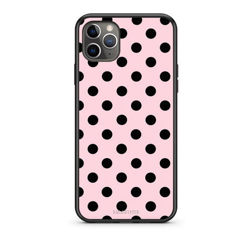 Θήκη iPhone 11 Pro Black Polka Dots on Pink από τη Smartfits με σχέδιο στο πίσω μέρος και μαύρο περίβλημα | iPhone 11 Pro Black Polka Dots on Pink case with colorful back and black bezels