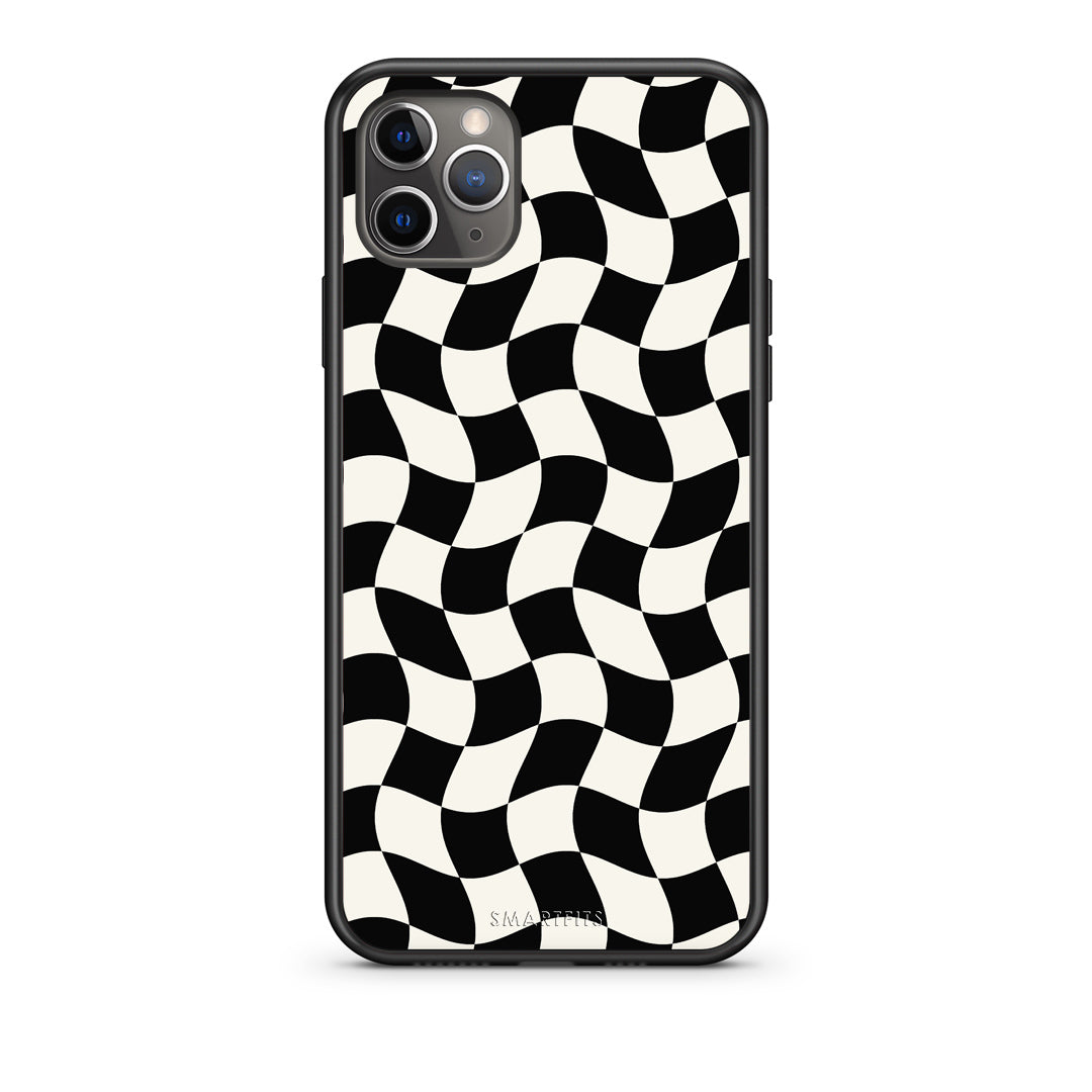 Θήκη iPhone 11 Pro Black and Cream Wavy Checkerboard από τη Smartfits με σχέδιο στο πίσω μέρος και μαύρο περίβλημα | iPhone 11 Pro Black and Cream Wavy Checkerboard case with colorful back and black bezels