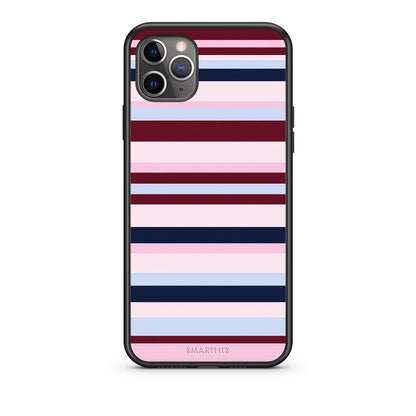 Θήκη iPhone 11 Pro Burgundy Pink and Blue Horizontal Stripes από τη Smartfits με σχέδιο στο πίσω μέρος και μαύρο περίβλημα | iPhone 11 Pro Burgundy Pink and Blue Horizontal Stripes case with colorful back and black bezels