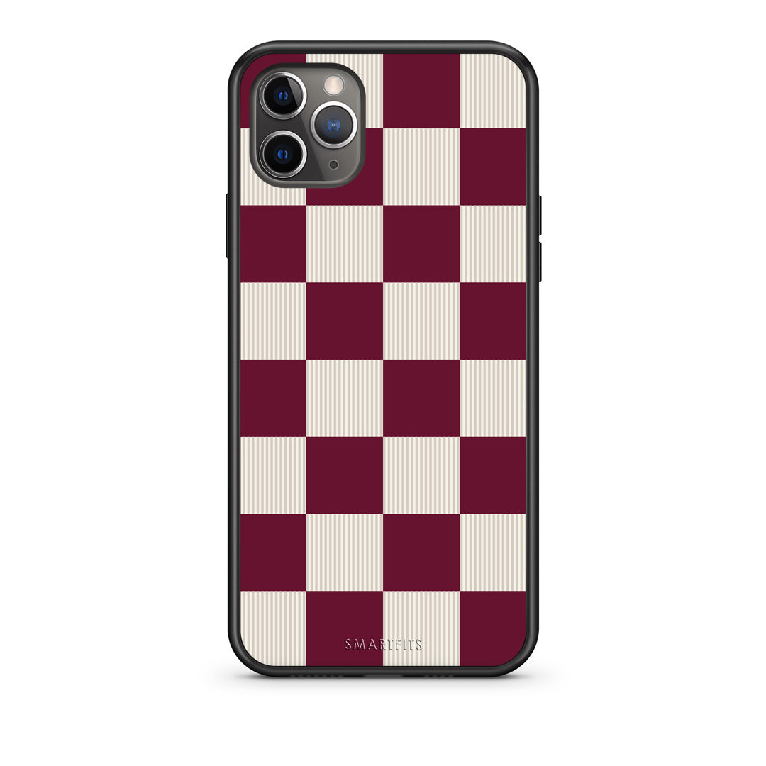 Θήκη iPhone 11 Pro Burgundy and Cream Striped Checks από τη Smartfits με σχέδιο στο πίσω μέρος και μαύρο περίβλημα | iPhone 11 Pro Burgundy and Cream Striped Checks case with colorful back and black bezels