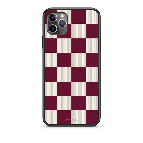 Θήκη iPhone 11 Pro Burgundy and Cream Striped Checks από τη Smartfits με σχέδιο στο πίσω μέρος και μαύρο περίβλημα | iPhone 11 Pro Burgundy and Cream Striped Checks case with colorful back and black bezels