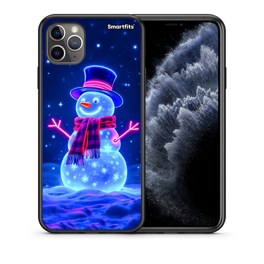 Θήκη iPhone 11 Pro Christmas Neon Snowman από τη Smartfits με σχέδιο στο πίσω μέρος και μαύρο περίβλημα | iPhone 11 Pro Christmas Neon Snowman case with colorful back and black bezels