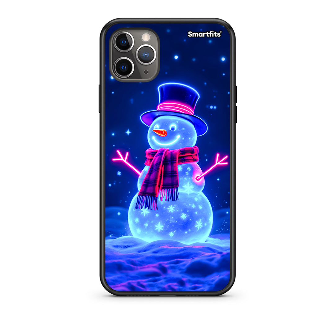 iPhone 11 Pro Max Christmas Neon Snowman Θήκη από τη Smartfits με σχέδιο στο πίσω μέρος και μαύρο περίβλημα | Smartphone case with colorful back and black bezels by Smartfits