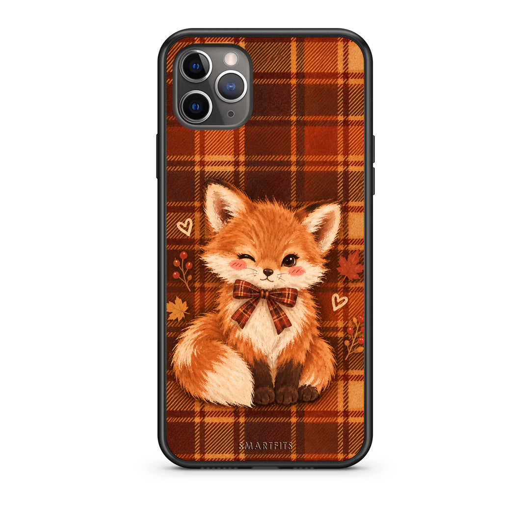 Θήκη iPhone 11 Pro Fox on Autumn Tartan από τη Smartfits με σχέδιο στο πίσω μέρος και μαύρο περίβλημα | iPhone 11 Pro Fox on Autumn Tartan case with colorful back and black bezels