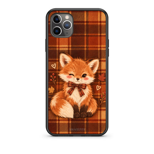 Θήκη iPhone 11 Pro Fox on Autumn Tartan από τη Smartfits με σχέδιο στο πίσω μέρος και μαύρο περίβλημα | iPhone 11 Pro Fox on Autumn Tartan case with colorful back and black bezels