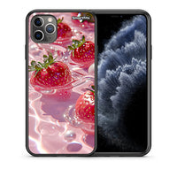 Thumbnail for Θήκη iPhone 11 Pro Juicy Strawberries από τη Smartfits με σχέδιο στο πίσω μέρος και μαύρο περίβλημα | iPhone 11 Pro Juicy Strawberries case with colorful back and black bezels