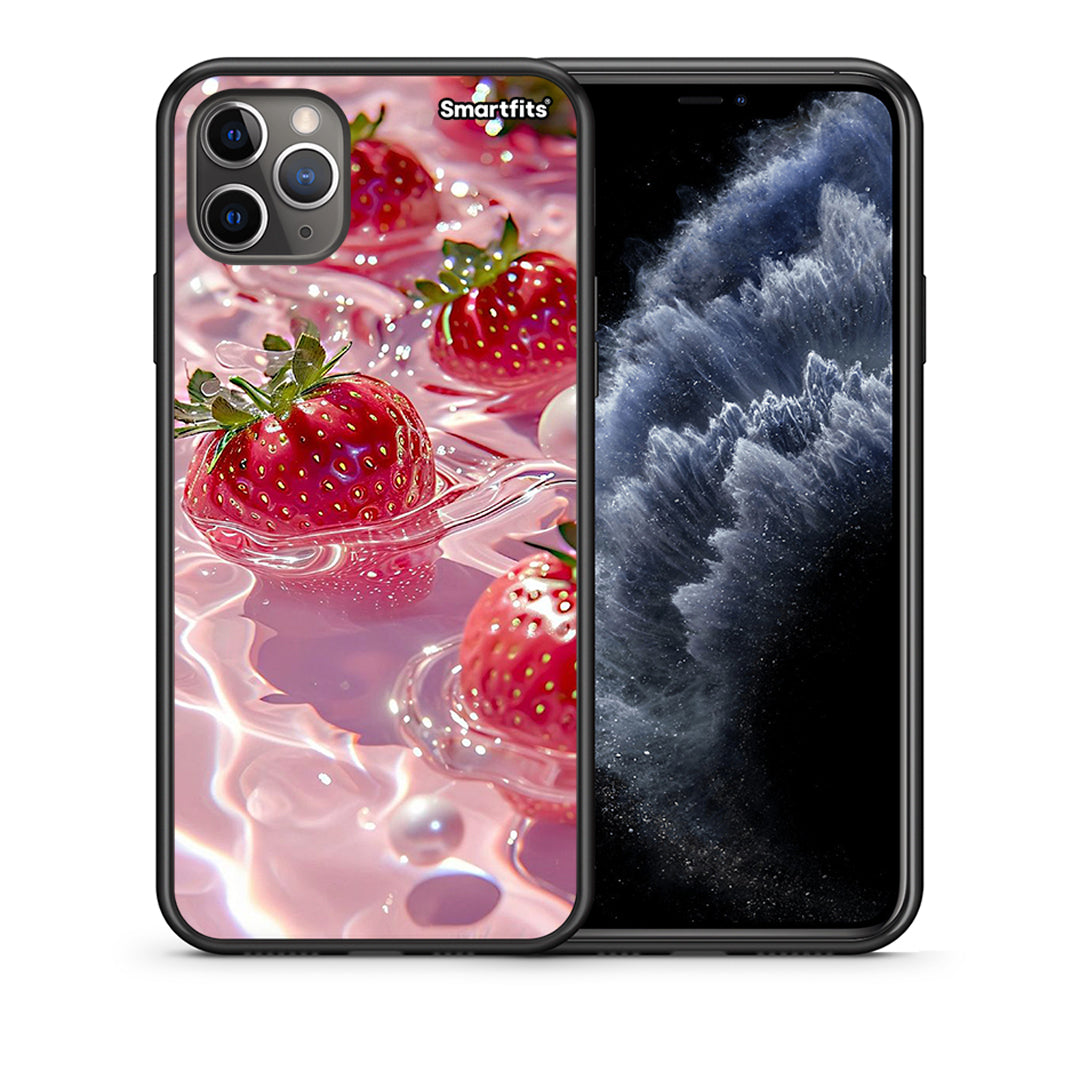 Θήκη iPhone 11 Pro Max Juicy Strawberries από τη Smartfits με σχέδιο στο πίσω μέρος και μαύρο περίβλημα | iPhone 11 Pro Max Juicy Strawberries case with colorful back and black bezels