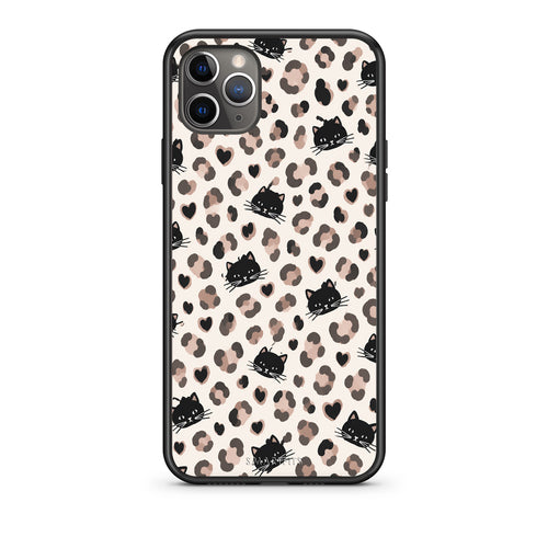 Θήκη iPhone 11 Pro Leopard Spots and Black Cats on Cream από τη Smartfits με σχέδιο στο πίσω μέρος και μαύρο περίβλημα | iPhone 11 Pro Leopard Spots and Black Cats on Cream case with colorful back and black bezels