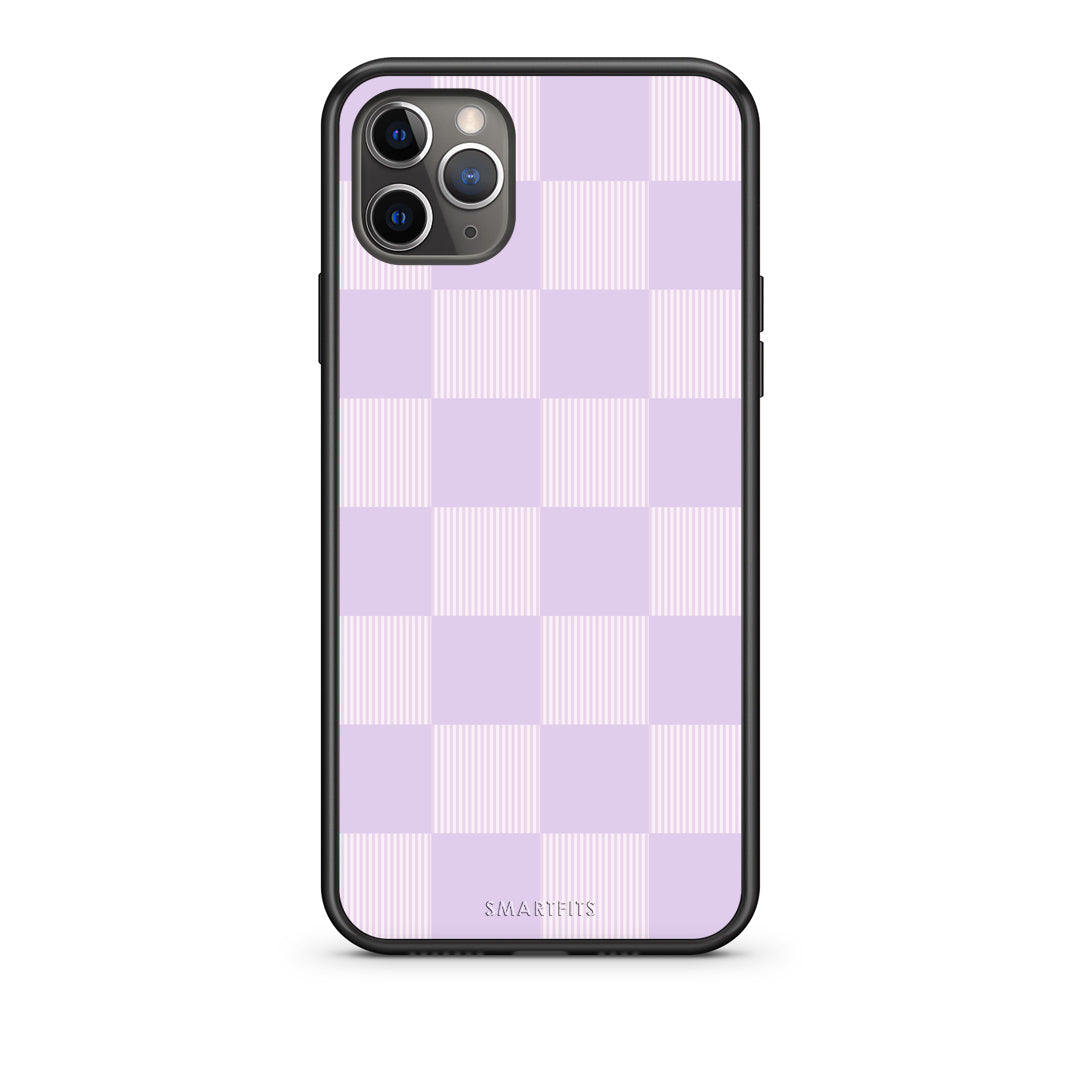 Θήκη iPhone 11 Pro Lilac and Cream Striped Checks από τη Smartfits με σχέδιο στο πίσω μέρος και μαύρο περίβλημα | iPhone 11 Pro Lilac and Cream Striped Checks case with colorful back and black bezels