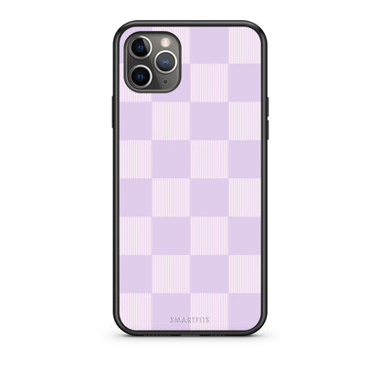 Θήκη iPhone 11 Pro Lilac and Cream Striped Checks από τη Smartfits με σχέδιο στο πίσω μέρος και μαύρο περίβλημα | iPhone 11 Pro Lilac and Cream Striped Checks case with colorful back and black bezels