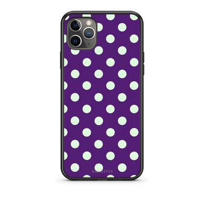 Θήκη iPhone 11 Pro Mint Polka Dots on Purple από τη Smartfits με σχέδιο στο πίσω μέρος και μαύρο περίβλημα | iPhone 11 Pro Mint Polka Dots on Purple case with colorful back and black bezels