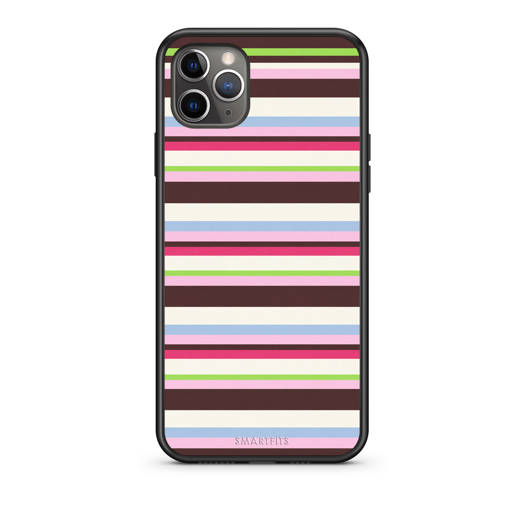 Θήκη iPhone 11 Pro Multicolour Horizontal Stripes από τη Smartfits με σχέδιο στο πίσω μέρος και μαύρο περίβλημα | iPhone 11 Pro Multicolour Horizontal Stripes case with colorful back and black bezels