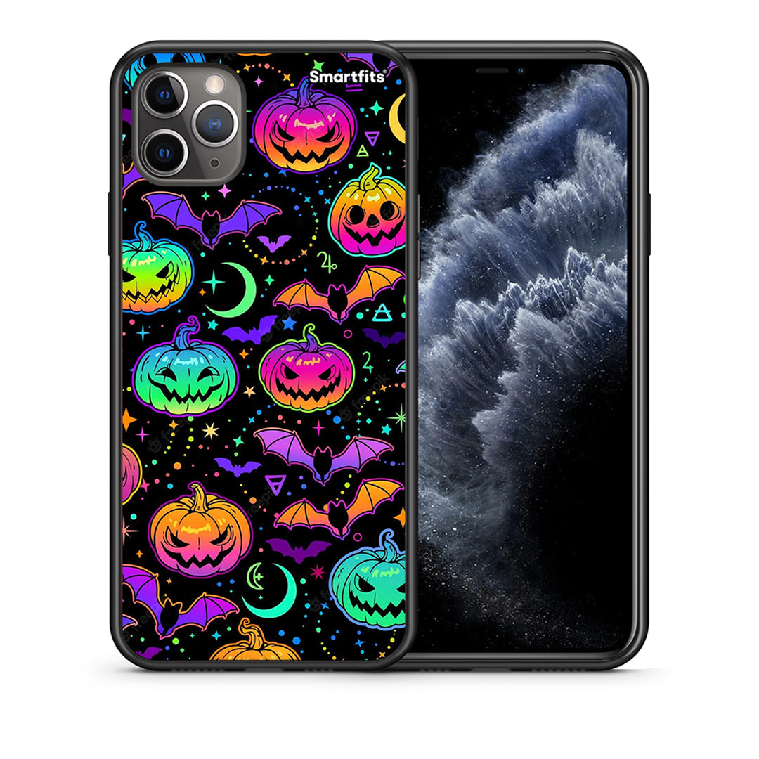 Θήκη iPhone 11 Pro Neon Halloween από τη Smartfits με σχέδιο στο πίσω μέρος και μαύρο περίβλημα | iPhone 11 Pro Neon Halloween case with colorful back and black bezels