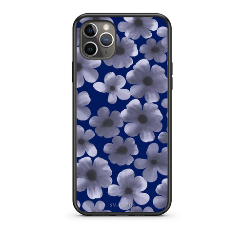 Θήκη iPhone 11 Pro Pale Blue Flowers on Navy από τη Smartfits με σχέδιο στο πίσω μέρος και μαύρο περίβλημα | iPhone 11 Pro Pale Blue Flowers on Navy case with colorful back and black bezels