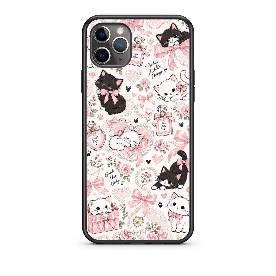 Θήκη iPhone 11 Pro Pink Bows and Kittens Collage από τη Smartfits με σχέδιο στο πίσω μέρος και μαύρο περίβλημα | iPhone 11 Pro Pink Bows and Kittens Collage case with colorful back and black bezels