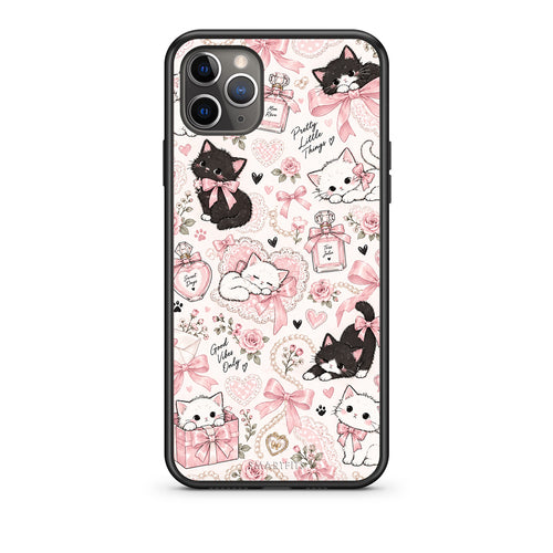 Θήκη iPhone 11 Pro Pink Bows and Kittens Collage από τη Smartfits με σχέδιο στο πίσω μέρος και μαύρο περίβλημα | iPhone 11 Pro Pink Bows and Kittens Collage case with colorful back and black bezels