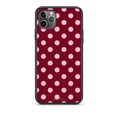 Θήκη iPhone 11 Pro Pink Polka Dots on Burgundy από τη Smartfits με σχέδιο στο πίσω μέρος και μαύρο περίβλημα | iPhone 11 Pro Pink Polka Dots on Burgundy case with colorful back and black bezels