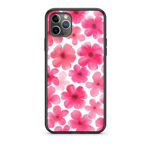 Θήκη iPhone 11 Pro Pink Watercolour Flowers on White από τη Smartfits με σχέδιο στο πίσω μέρος και μαύρο περίβλημα | iPhone 11 Pro Pink Watercolour Flowers on White case with colorful back and black bezels