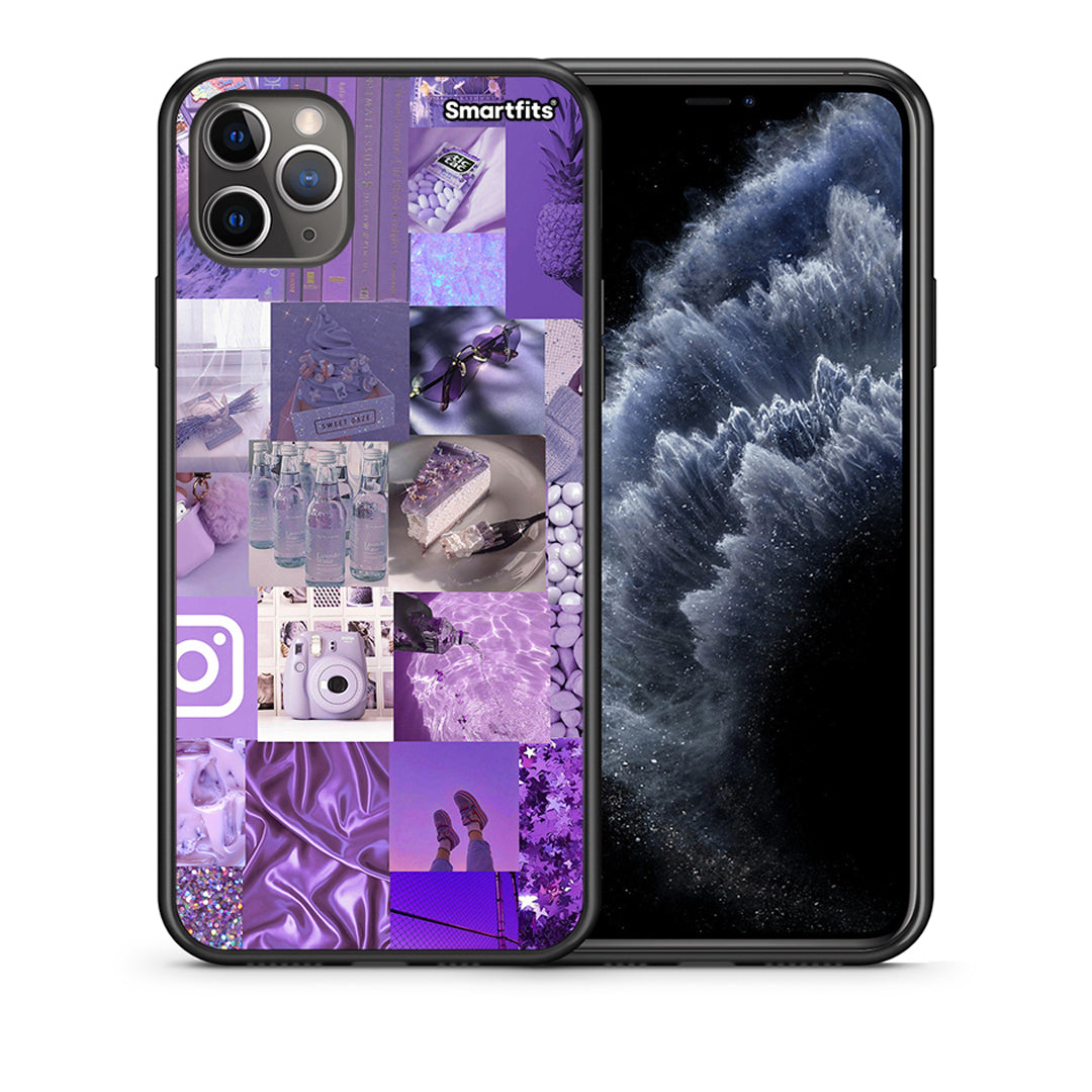 Θήκη iPhone 11 Pro Purple Aesthetic Collage από τη Smartfits με σχέδιο στο πίσω μέρος και μαύρο περίβλημα | iPhone 11 Pro Purple Aesthetic Collage case with colorful back and black bezels