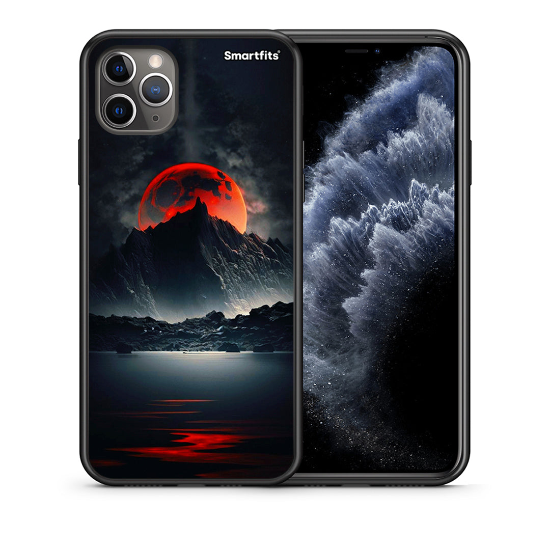 Θήκη iPhone 11 Pro Red Full Moon από τη Smartfits με σχέδιο στο πίσω μέρος και μαύρο περίβλημα | iPhone 11 Pro Red Full Moon case with colorful back and black bezels