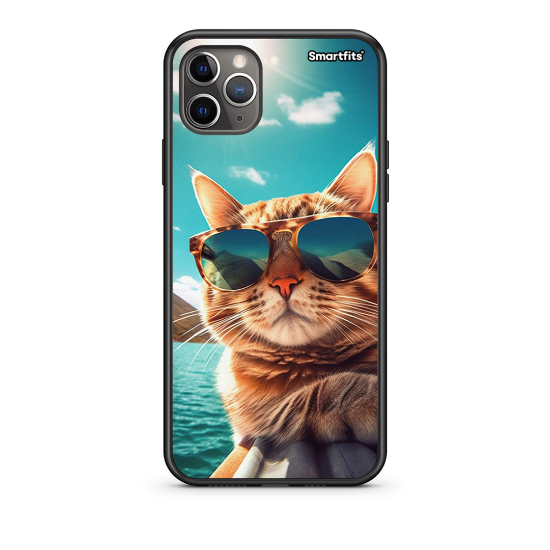 iPhone 11 Pro Max Summer Cat Θήκη από τη Smartfits με σχέδιο στο πίσω μέρος και μαύρο περίβλημα | Smartphone case with colorful back and black bezels by Smartfits