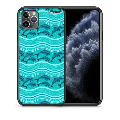 Θήκη iPhone 11 Pro Max Swimming Dolphins από τη Smartfits με σχέδιο στο πίσω μέρος και μαύρο περίβλημα | iPhone 11 Pro Max Swimming Dolphins case with colorful back and black bezels