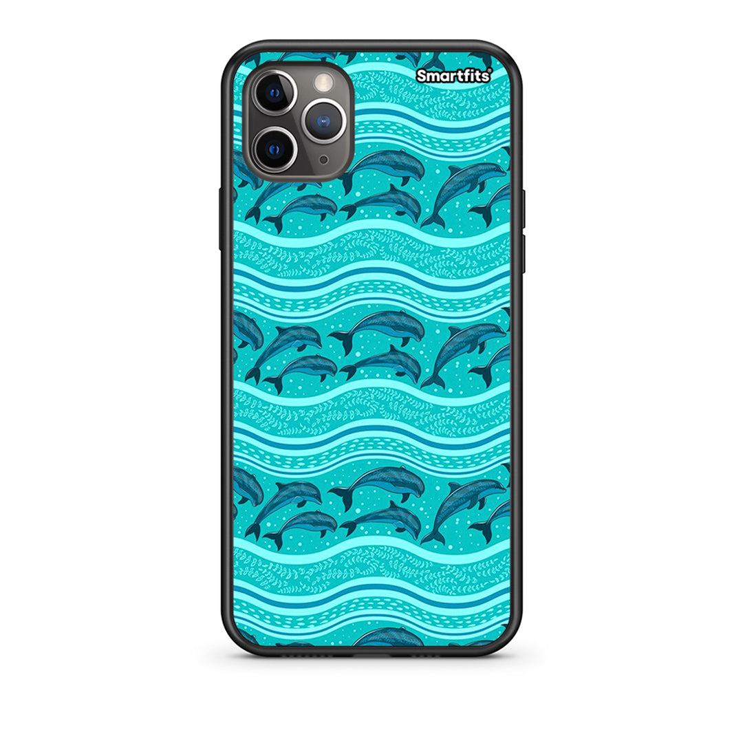 iPhone 11 Pro Max Swimming Dolphins Θήκη από τη Smartfits με σχέδιο στο πίσω μέρος και μαύρο περίβλημα | Smartphone case with colorful back and black bezels by Smartfits